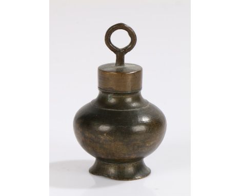 17th Century balsamarium flask, the screw top above the baluster body and flared foot, 8cm high