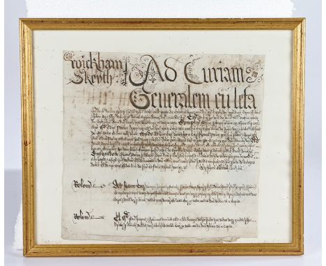 Charles I vellum manuscript, dated 1642 for Wickham Skeith, Suffolk, 31cm wide