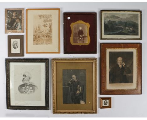 Collection of prints, to include a portrait of John Hunter, another portrait, Brathay Bridge, The Right Honourable George Can