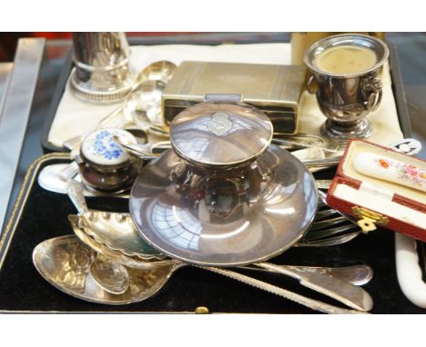 Collection of silver plated items to include Capstan inkwell 