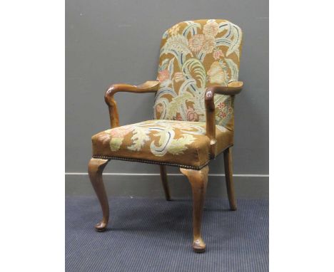 A tapestry upholstered open armchair, 102cm high 60cm wide