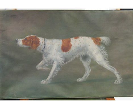 F Le Leuxhe, Portrait of a French pointer, or Braque Français, signed upper left, oil on canvas, 49 x 76cm
