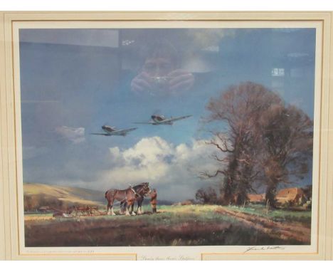 Frank Wootton signed colour print 'Steady there, them's Spitfires', numbered 273/650; a jet print signed to the mount by Mich