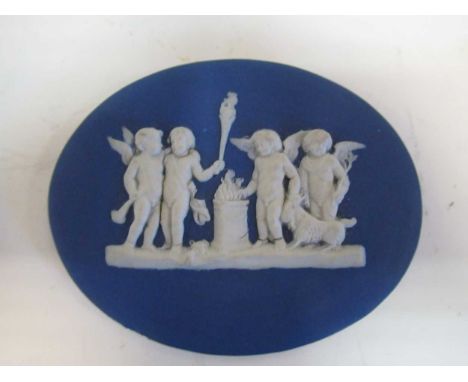 Wedgewood blue jasperware oval medallion c.1800 6cm high and 8cm wide