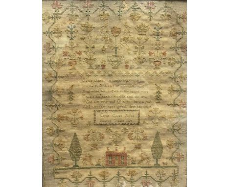 A 19th century sampler dated 1817, stitched with verse and flowers, 33 x 30cm; a 19th century sampler, inscribed Sarah Cocks 