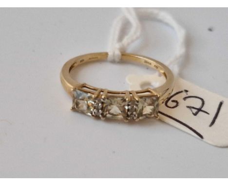 A Three Stone Ring With Diamond Chips, 9Ct, Size P, 2 G
