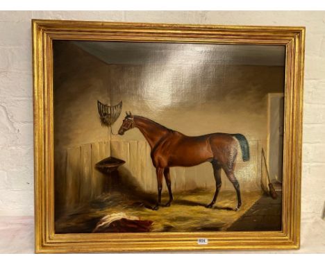 A 19Th Century School – Portrait Of A Chestnut In A Stable, 24 . 29 Inches, Indistinctly Signed