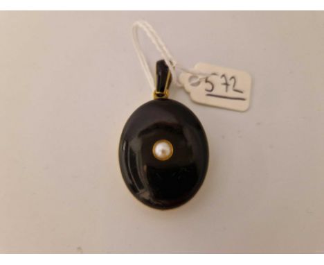An Antique Gold, Onyx And Pearl Mourning Pendant, 1880