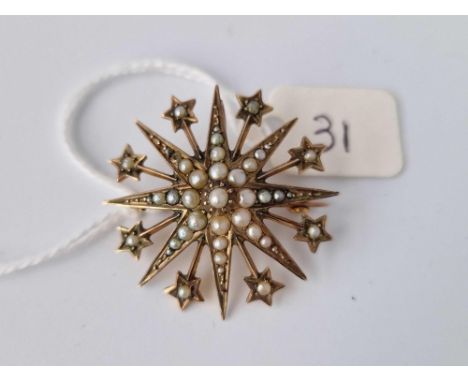 A Antique Celestial Star Brooch Pendant 9Ct And Pearl Set Chester