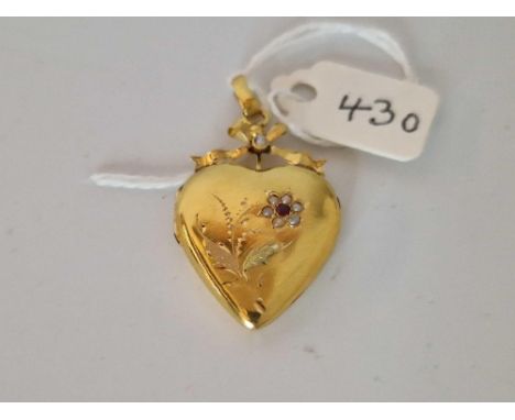 Antique 18Ct French Heart Shaped Locket With Ruby &amp; Pearl Detail, With French 18Ct Hallmarks To Bezel