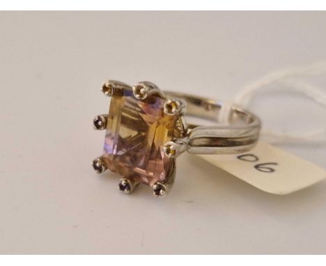 A Amertrine And Amethyst Silver Ring Size O