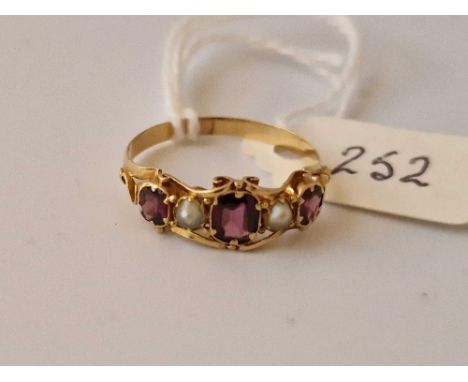 A Early Victorian High Carat Almandine Garnet And Pearl Ring Size O