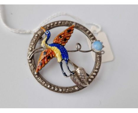 A Early 20Th Century Silver And Enamel Bird Brooch