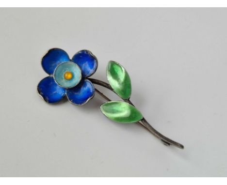 Bernard Instone Silver And Enamel Flower Brooch Marked Bi