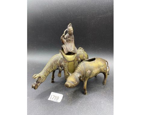 Eastern Bronze Water Buffalo And A Brass Horse