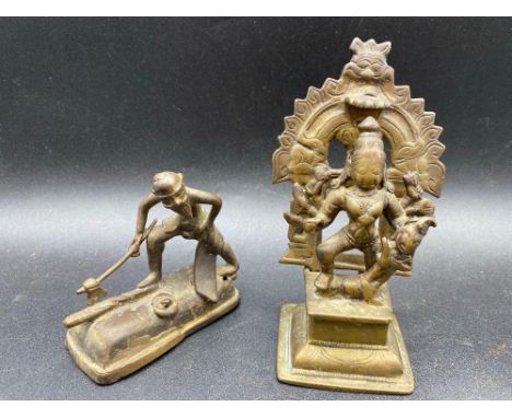 Cast Bronze Figure With Slide Out Back 6" High And Another Figure With Axe