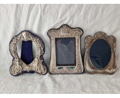 Three Decorative Arch Top Photo Frames With Embossed Decoration, 8 Inches High Average