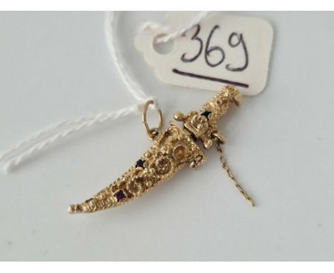 A Dagger In A Sheath Opening Charm Set With Stones, 9Ct, 3.2 G
