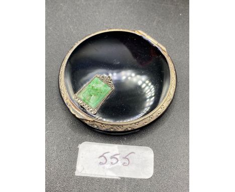A Fine Jade Featured Necessaire Set In Silver And Black Enamel With Full Interior