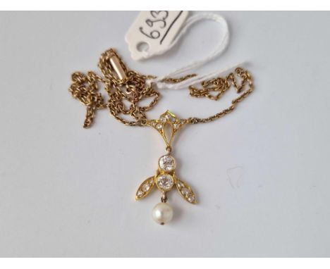 A Diamond And Pearl Pendant Necklace, 9Ct, 16.5 Inches