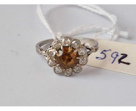 A Platinum Diamond And Yellow Stone Cluster Ring Size N