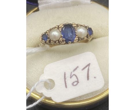 A Victorian Sapphire And Real Pearl Ring