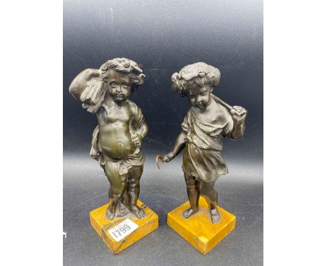 Pair Of Bronze Figures Of Harvesters One With Sheath Of Corn 9" High