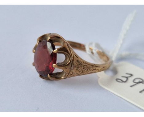 A Gents Garnet Set Ring 9Ct Size Q 4.8 Gms