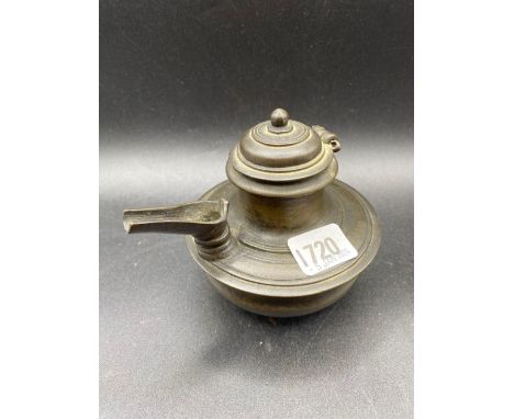 Eastern Bronze Vessell With Hinged Cover And Spoutwater 5.5" Wide