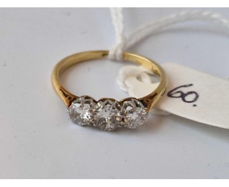 A Edwardian 18Ct Gold And Platinum Three Stone Ring Approx 0.50 Carat Size L