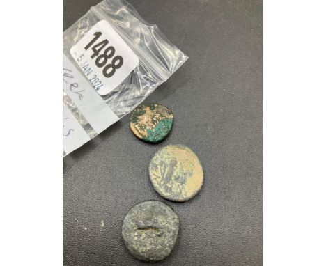 Three Small Antique Bronze Coins