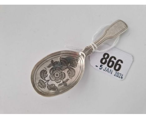 A Georgian Caddy Spoon, The Oval Bowl Engraved With Leaves, London 1823 By Jb