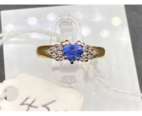 A Ceylon Sapphire Heart Shaped And Diamond Engagement Ring 18Ct Gold, Size I