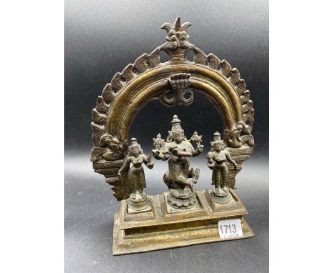 Oriental Bronze Deity Set With Slide Out Figures And Back 10 In High