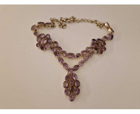 An Impressive Unique Amethyst Necklace 49 Faceted Stones 1Ct To 5Ct The Whole Set In Silver 76G