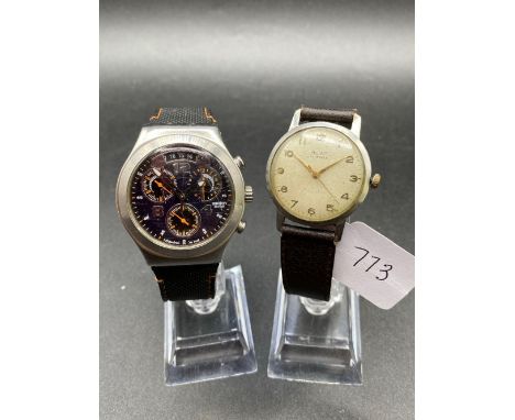 A Gents Multi Dial Swatch Wrist Watch With Seconds Dial And A Rotary Example