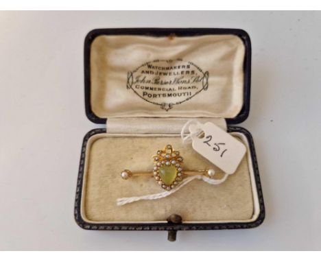 A Victorian High Carat Gold Chalcedony And Pearl Heart Brooch Boxed