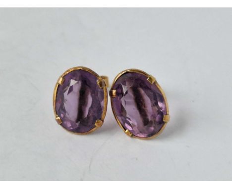 A Pair Of Amethyst Earrings 9Ct