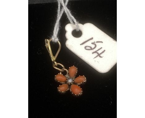 A Victorian Coral &amp; Pearl Leaf Shaped Pendant with Peal Set Bale