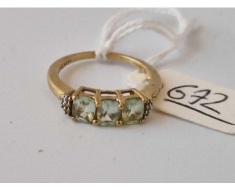 Three Topaz Set Ring With Diamond Shoulders, 9Ct, 2.6 G