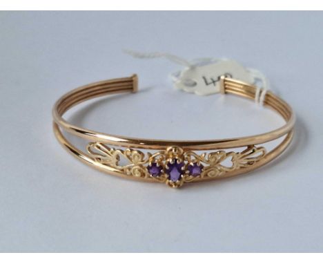 A Amethyst Stone Set Cuff Bangle 9Ct Boxed