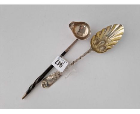 A George Iii Bottom Marked Berry Spoon With Gilt Bowl And A Small Toddy Ladle With Whale Bone Handle By Sb?