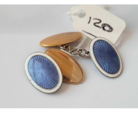 A Pair Of Silver And Gold Enamel Oval Cufflinks