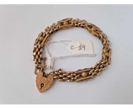 A Edwardian Rose Gold Gate Bracelet 9Ct 7 Inch 12.4 Gms