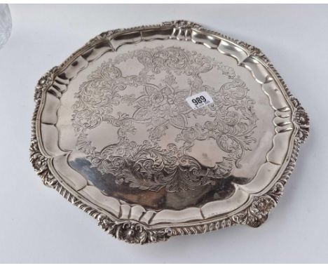 A Good Georgian Salver With Lightly Chased Centre, Gadroon Boarder And Four Bracket Feet, 13.5" Diameter, London 1827 By Wb, 