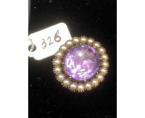 A Amethyst And Pearl Gold Bar Brooch