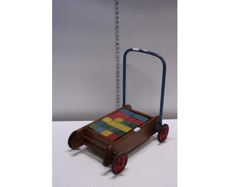 A vintage mid-century Tri-ang child's trolley and wooden blocks set, shipping unavailable 