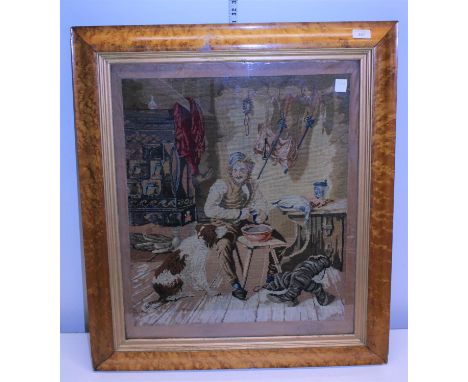 A framed Victorian wool work tapestry, shipping unavailable 