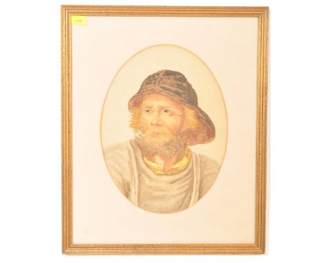 A 20th century Cornish Newlyn school watercolour painting portrait study of a fisherman. The study being framed and glazed wi