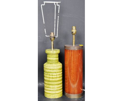 Two retro vintage mid 20th century lamps comprising of a West German style ceramic vase having a green and yellow colourway t